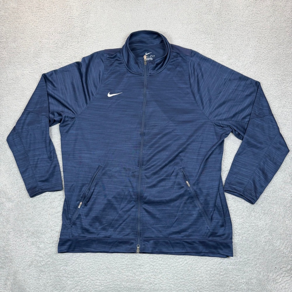 Nike Dri-FIT Mens 3XL Full Zip Track Jacket Navy Blue Heathered Training Top